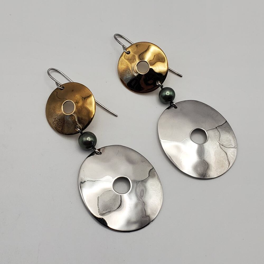 ROBERT LEE MORRIS RLM Studios Sterling Silver Brass Green Pearl Drop Earrings